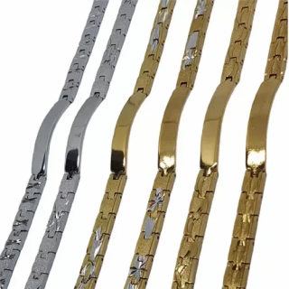 Lazerle isim yazılı oyma desenli çelik bileklik örneği