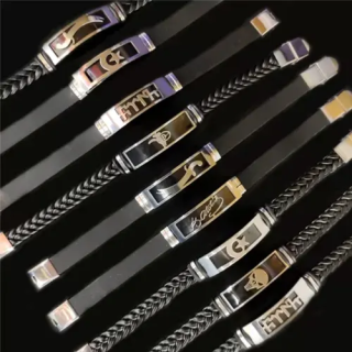 Gümüş Renk Çelik ve Deri Bileklik | Toptan Erkek Aksesuarları