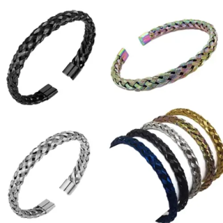 Örgü Kelepçe Çelik Erkek Bileklik | Toptan Modern Erkek Takı