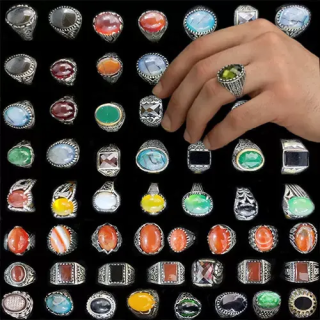 Doğal taş kakmalı eskitme efektli çelik erkek yüzük