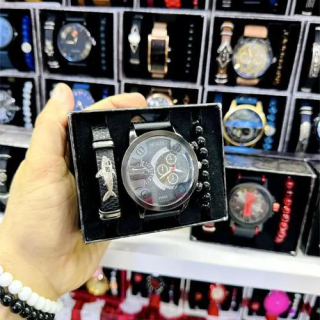 Toptan Erkek Saat ve Doğal Taş Bileklik 3’lü Set - İstocB2B