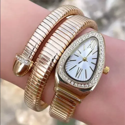 Toptan Taşlı Yılan Modeli Kadın Kol Saati - Spiral Şık Tasarım