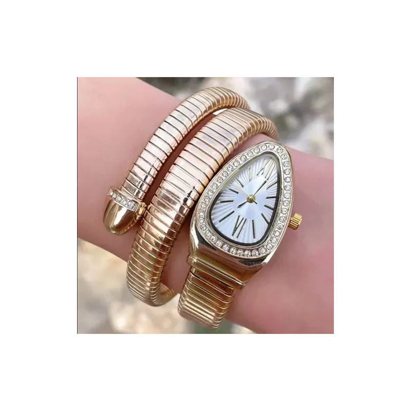 Toptan Taşlı Yılan Modeli Kadın Kol Saati - Spiral Şık Tasarım