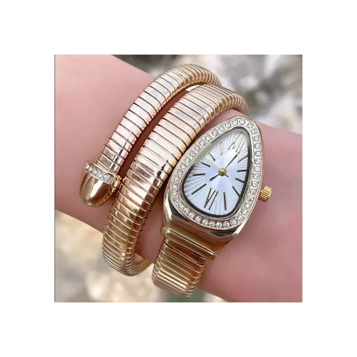 Toptan Taşlı Yılan Modeli Kadın Kol Saati - Spiral Şık Tasarım