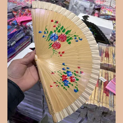 Toptan El Boyaması Bambu Yelpaze | Karışık Desen - Minimum 24 Adet