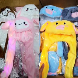 Toptan Sevimli Hareketli Tavşan Kulaklık 3 Mod Led Işıklı Peluş Bere