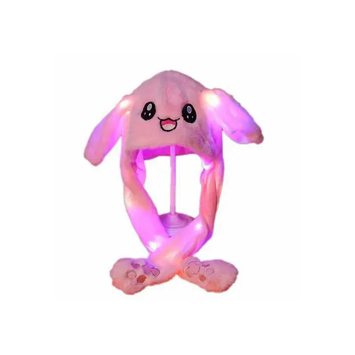 Toptan Sevimli Hareketli Tavşan Kulaklık 3 Mod Led Işıklı Peluş Bere