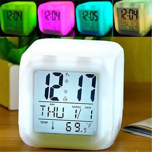 LED Küp Masa Saati Toptan | Renk Değiştiren Alarmlı Saat | Gece Lambalı - istocb2b
