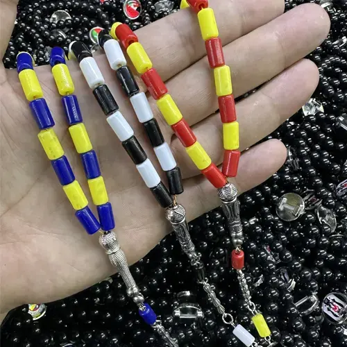 Taraftar Tesbih Toptan | Renkli Boncuklu El Yapımı Tesbih | Metal Zincir - istocb2b
