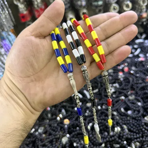 Taraftar Tesbih Toptan | Renkli Boncuklu El Yapımı Tesbih | Metal Zincir - istocb2b