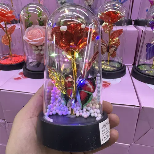 Toptan Işıklı Cam Fanus 15 cm | LED Gece Lambası Dekoratif