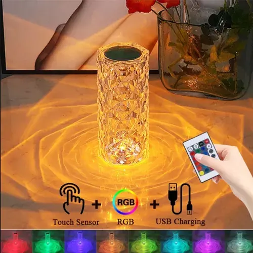 Toptan 16 Renk Dokunmatik Kristal Masa Lambası (Şarjlı)