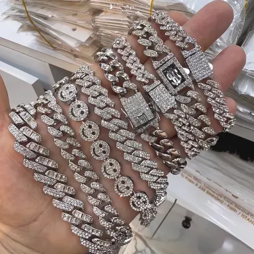 Toptan Kararmaz Taşlı Iced Out Cuban Link Bileklik Seti | İstoçB2B