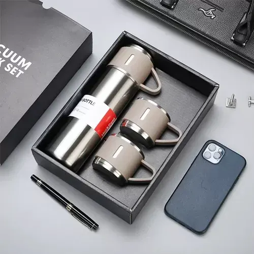 Toptan 3 Bardaklı Paslanmaz Çelik Termos Seti 500 ml | İstoç B2B