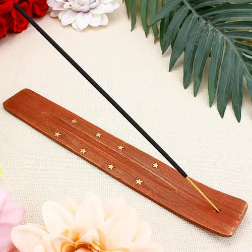 Toptan ahşap motifli Hint tütsü kayığı 28 cm doğal ahşap tütsülük
