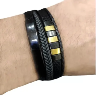 Toptan 4 Sıralı Çelik-Deri Bileklik | Unisex Şık Aksesuar