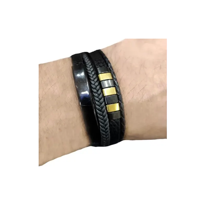 Toptan 4 Sıralı Çelik-Deri Bileklik | Unisex Şık Aksesuar