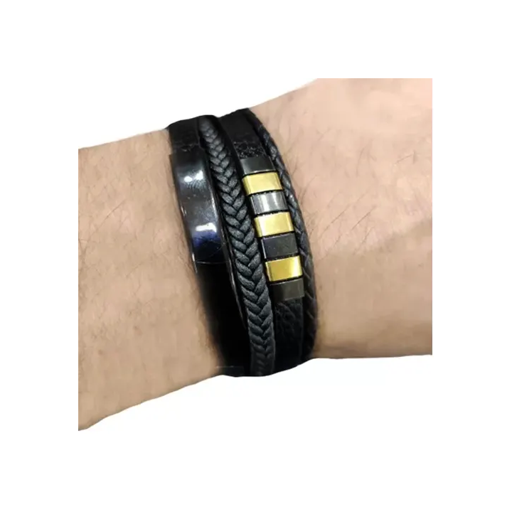 Toptan 4 Sıralı Çelik-Deri Bileklik | Unisex Şık Aksesuar