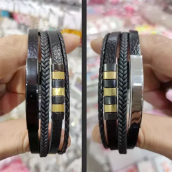 Toptan 4 Sıralı Çelik-Deri Bileklik | Unisex Şık Aksesuar
