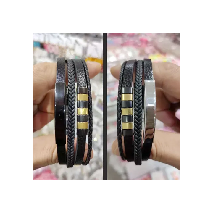 Toptan 4 Sıralı Çelik-Deri Bileklik | Unisex Şık Aksesuar
