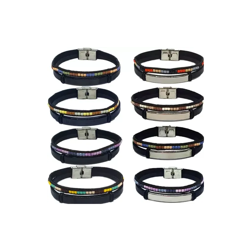 Toptan Çift Sıra Boncuklu Çelik Bileklik | Unisex