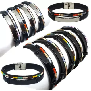 Toptan Çift Sıra Boncuklu Çelik Bileklik | Unisex